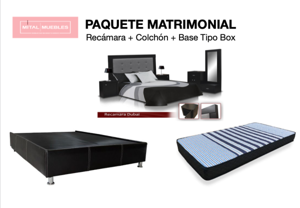 Paquete Dubai Recamara + Colchón + Base Matrimonial