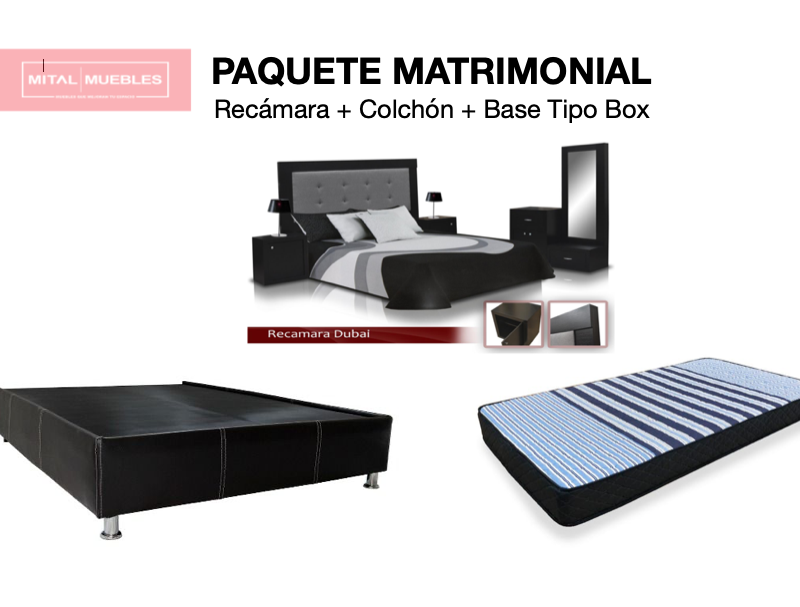 Paquete Dubai Recamara + Colchón + Base Matrimonial
